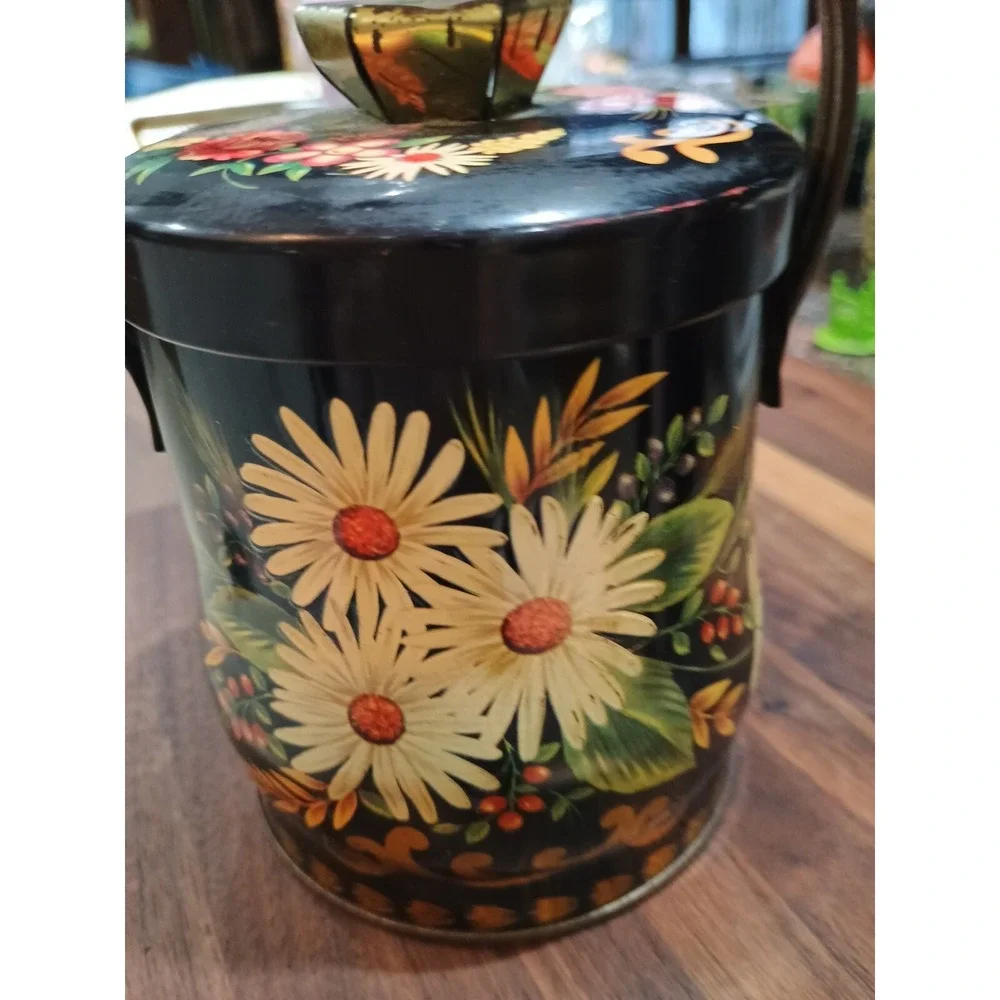 Vintage‎ Murray Allen Floral Confections Tin With Handle 6 Inches England